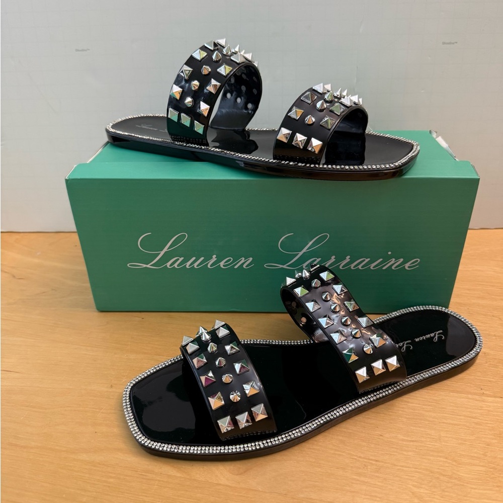 Lauren Lorraine Black Studded Gel Sandals Studley Black Women's Size 7.5
